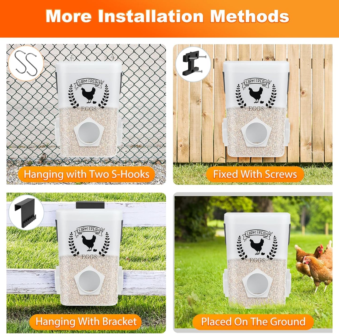 TGEYD Backyard Chicken Feeder & Waterer Set – No-Waste Feeding Station for Coop & Run, Gravity Water Cups, Feed Storage Container (3 Gal/15 LB)