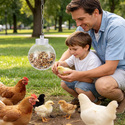 2 Pcs Chicken Treat Dispenser Interactive Slow Feeder Hanging Chicken Treat Ball with Chain Pecking Toys for Hens, Poultry Coop Accessories