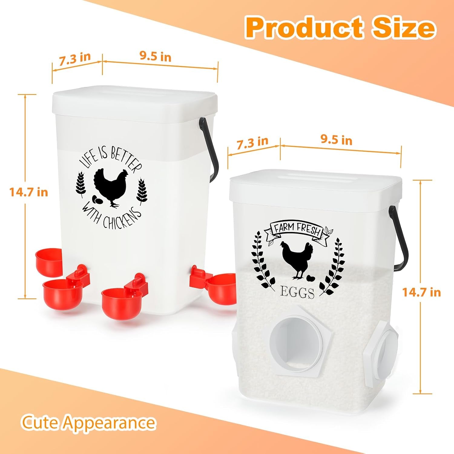 TGEYD Backyard Chicken Feeder & Waterer Set – No-Waste Feeding Station for Coop & Run, Gravity Water Cups, Feed Storage Container (3 Gal/15 LB)