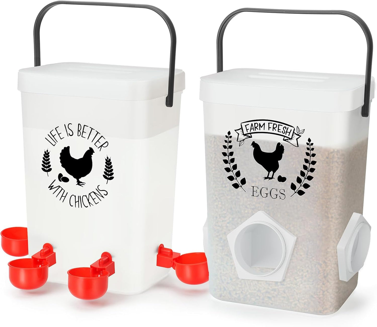 TGEYD Backyard Chicken Feeder & Waterer Set – No-Waste Feeding Station for Coop & Run, Gravity Water Cups, Feed Storage Container (3 Gal/15 LB)