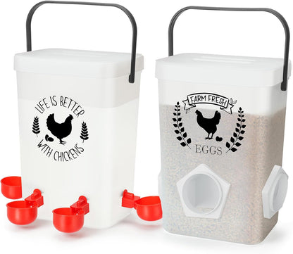 TGEYD Backyard Chicken Feeder & Waterer Set – No-Waste Feeding Station for Coop & Run, Gravity Water Cups, Feed Storage Container (3 Gal/15 LB)