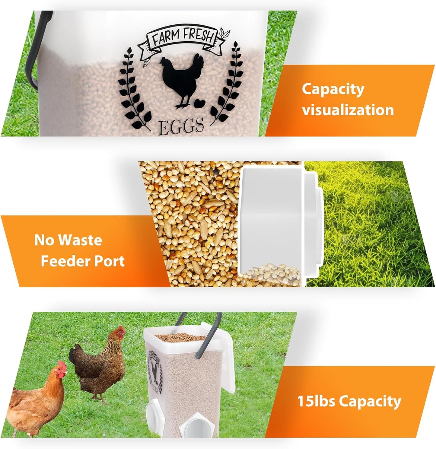 TGEYD Backyard Chicken Feeder & Waterer Set – No-Waste Feeding Station for Coop & Run, Gravity Water Cups, Feed Storage Container (3 Gal/15 LB)