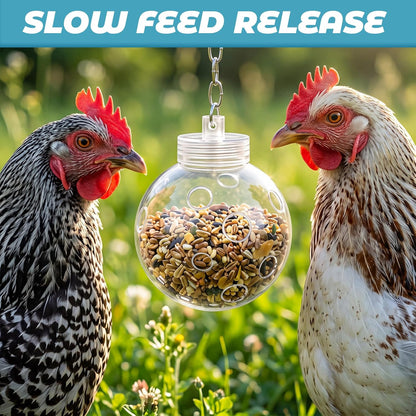 2 Pcs Chicken Treat Dispenser Interactive Slow Feeder Hanging Chicken Treat Ball with Chain Pecking Toys for Hens, Poultry Coop Accessories