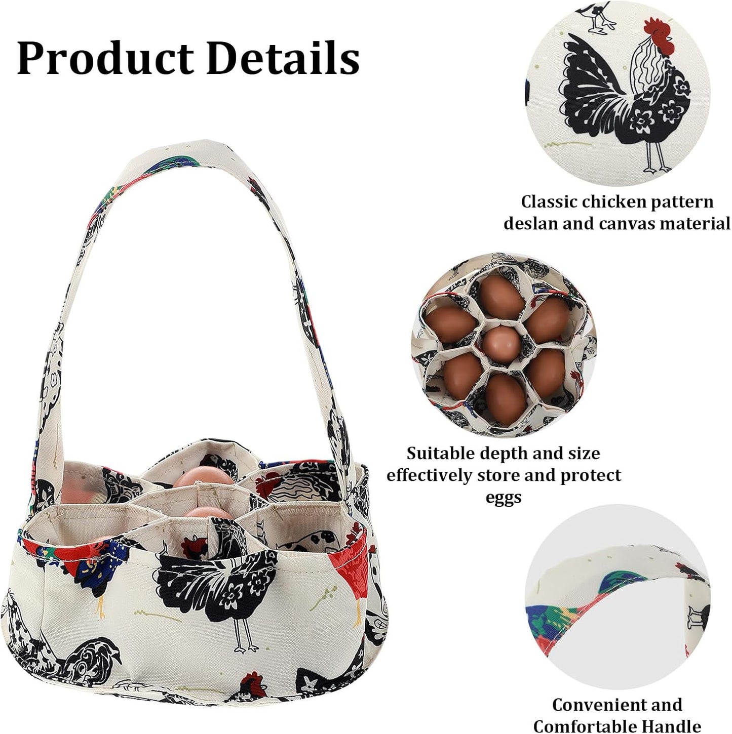 Egg Collection Basket, Egg Bags, Portable Eggs Carrier, Eggs Gathering Basket with 7 Pouches for Home Garden Farm Use