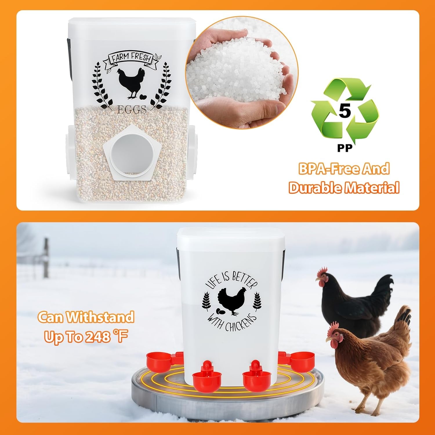 TGEYD Backyard Chicken Feeder & Waterer Set – No-Waste Feeding Station for Coop & Run, Gravity Water Cups, Feed Storage Container (3 Gal/15 LB)