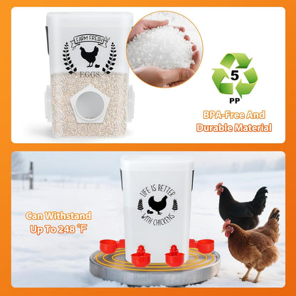 TGEYD Backyard Chicken Feeder & Waterer Set – No-Waste Feeding Station for Coop & Run, Gravity Water Cups, Feed Storage Container (3 Gal/15 LB)